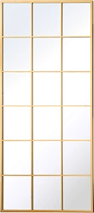 Modern Industrial Grid Black Full-Length Mirror with Gold Finish and White Background